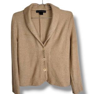 Ralph Lauren Women's Wool Knit Jacket Vintage Size L Long Sleeves Tan Gold Knit